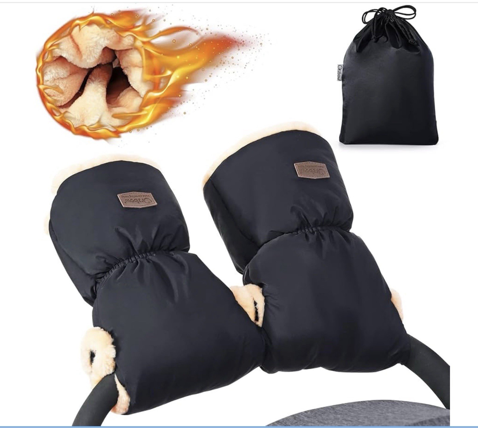 Hi Quality Faux Sheepskin Pushchair Hand Muff Fleece Pram Gloves Stroller