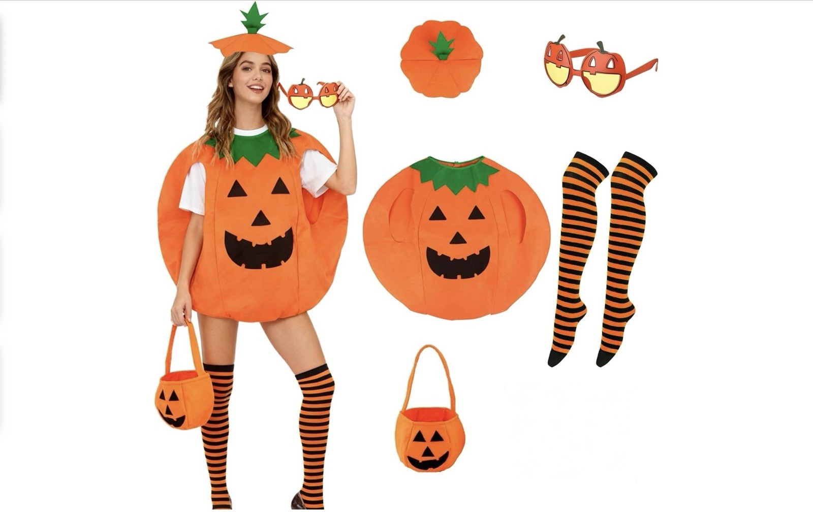 Halloween Pumpkin Costumes Unisex Includes Funny Pumpkin Dress with Hat an