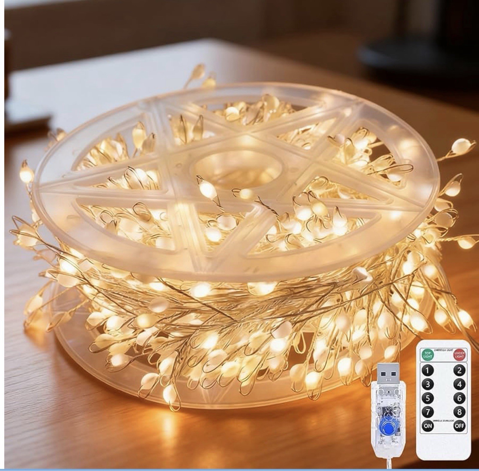 LED Copper Wire Firecracker String Lights, 20M 600 LED Cluster Fairy 8 Modes UK