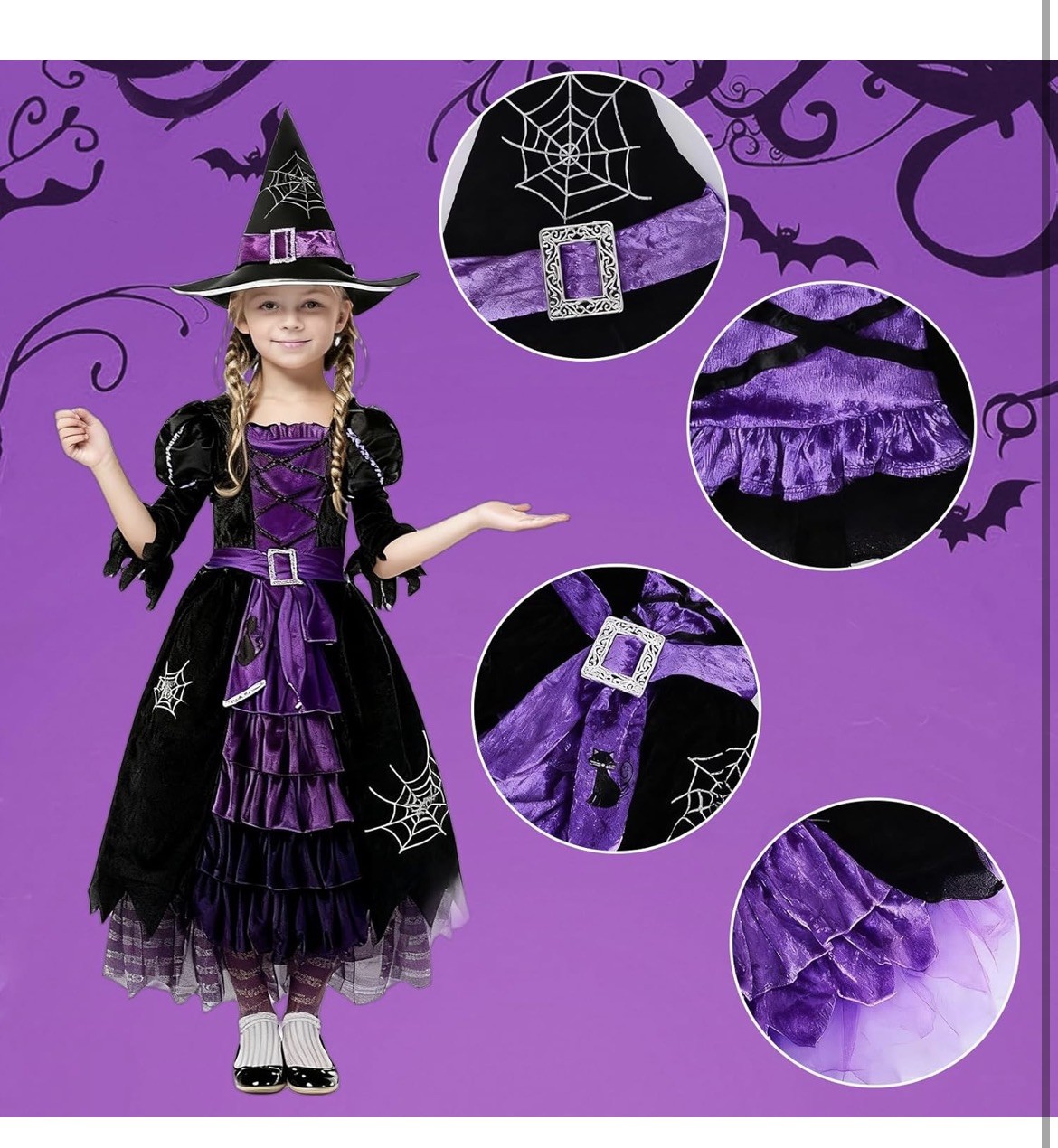 Purple Witch Costume Kids Purple Witch Dress for Girls Halloween Fancy Dress Cos