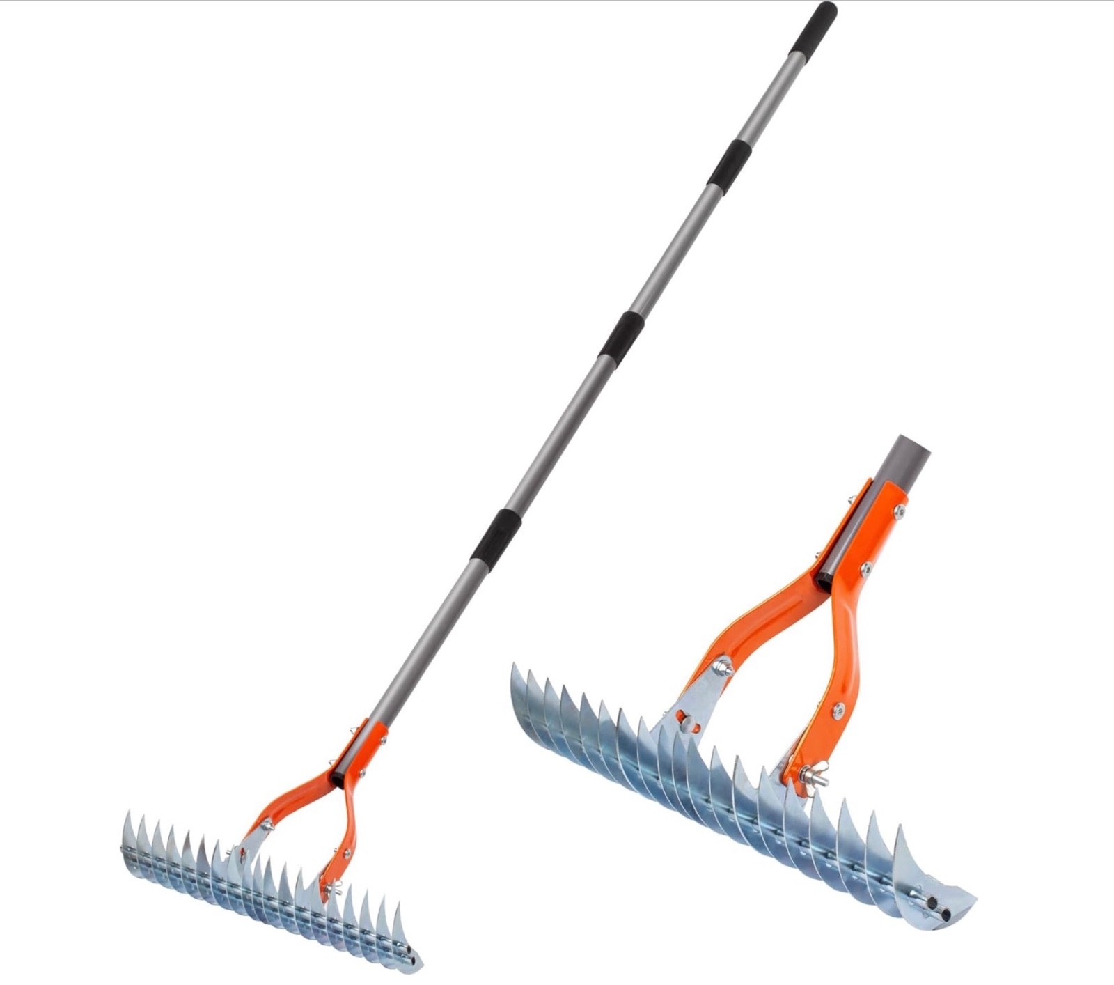 Walensee Thatch Rake for Lawn Dethatching, Adjustable Handle Garden Orange