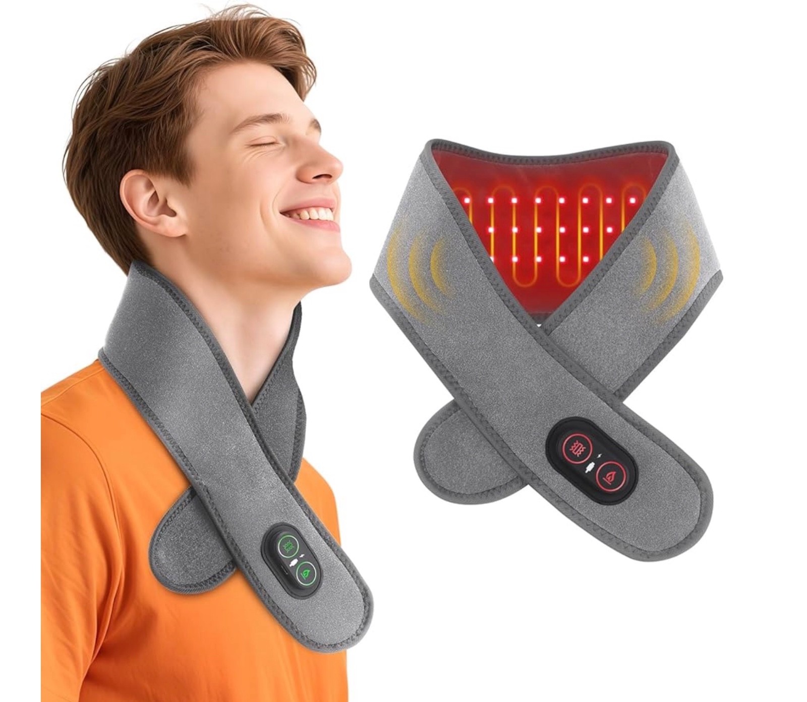 Neck Heating Pad Cordless with Red Light 660/850nm 3 Heat & Massage Levels