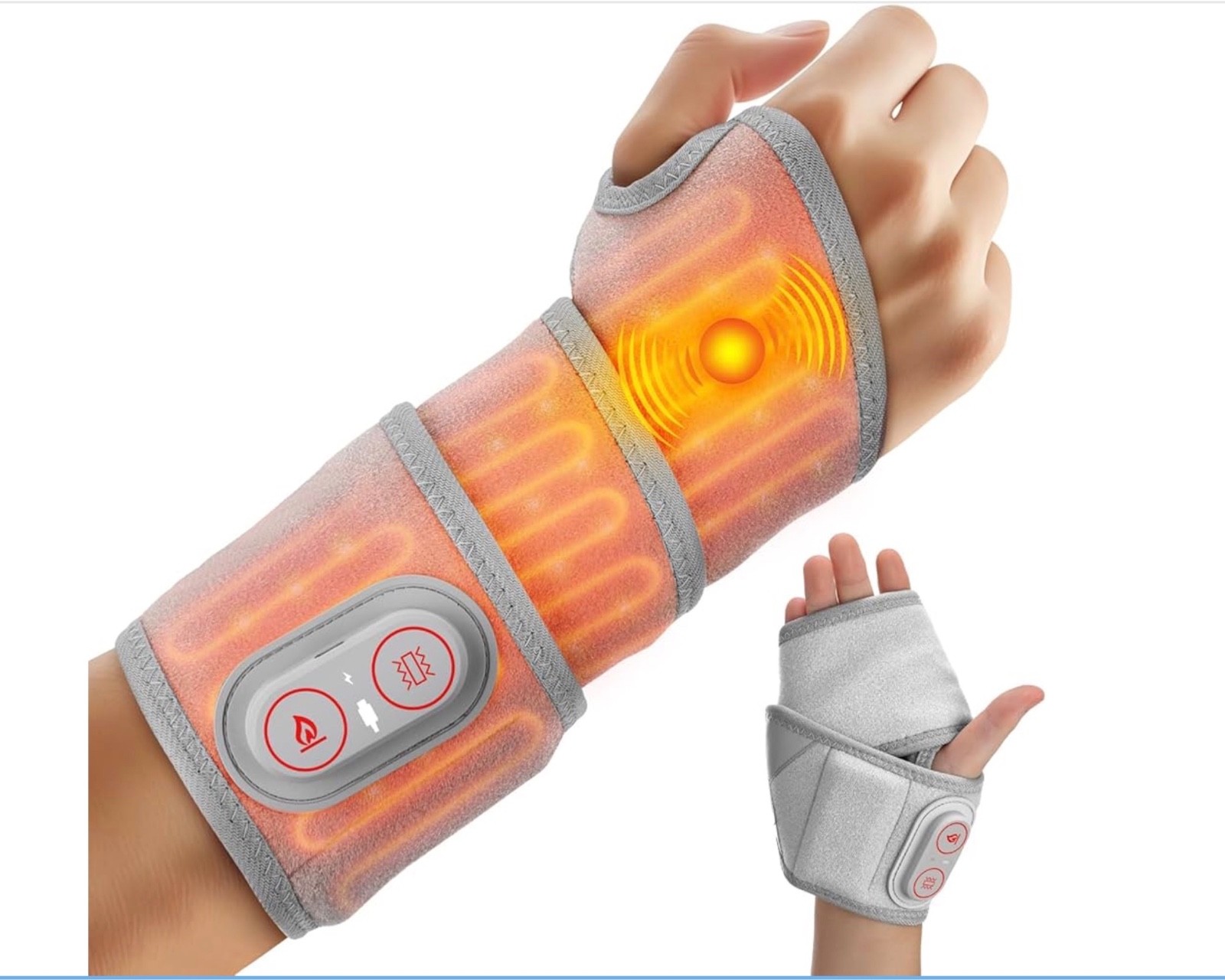 Cordless Wrist Heating Pad with Vibration, 3 Levels, Rechargeable, Pain Relief