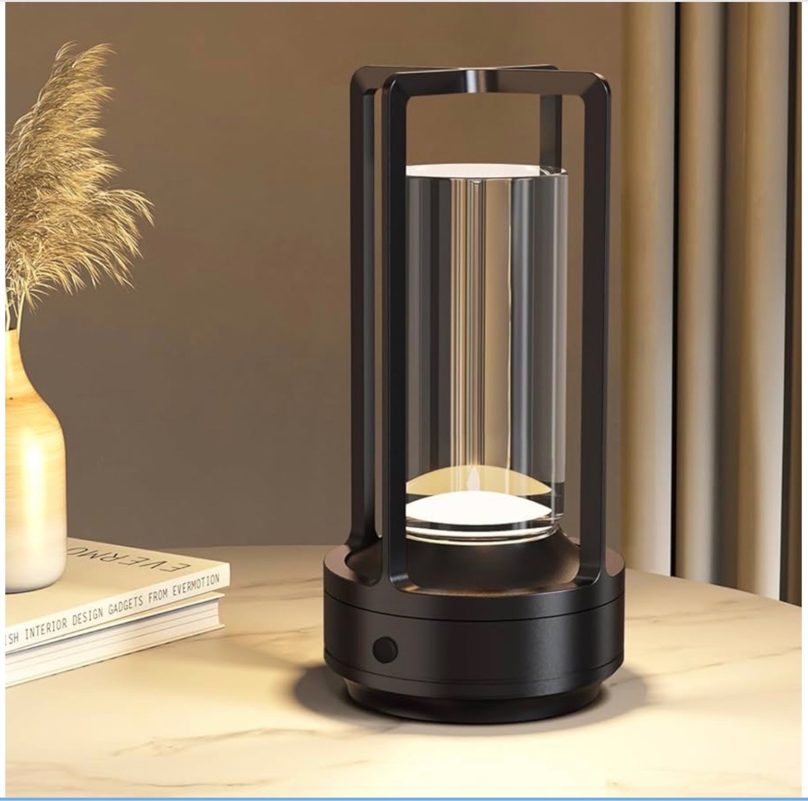 Cordless Glass Table Lamp - Rechargeable Metal LED Lamp Touch Control – Black