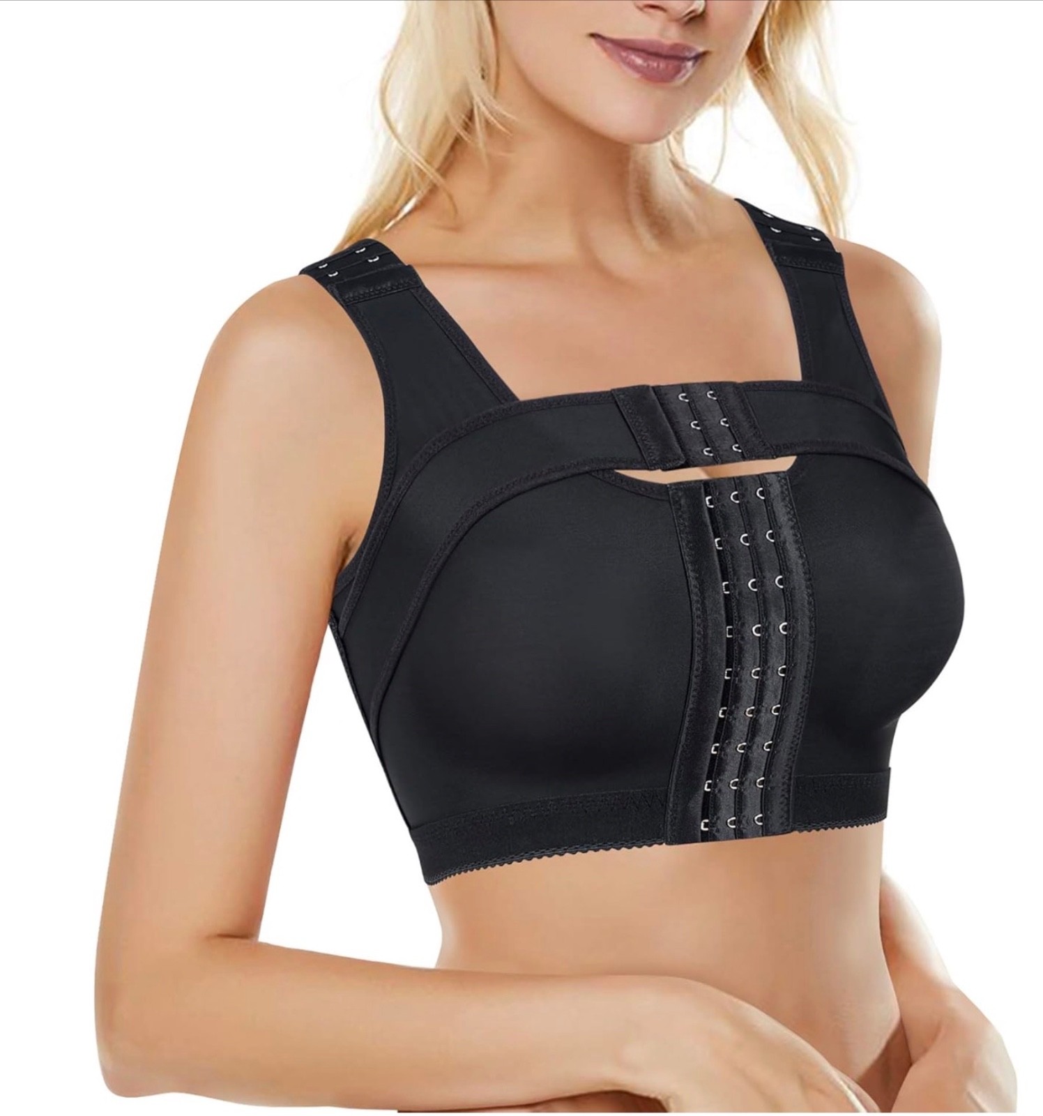 Women Post Surgery Front Closure Sport Bra + Breast Support Wirefree Racerback
