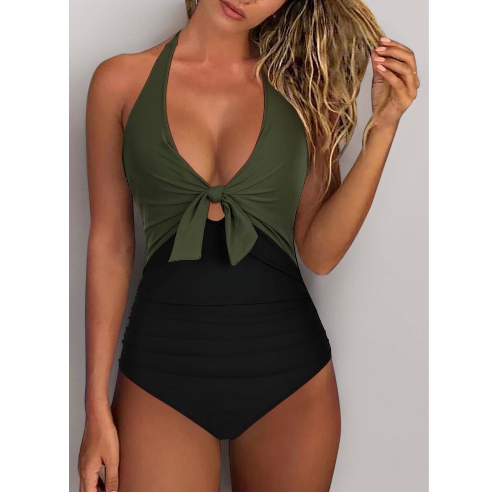 RXRXCOCO Push up Swimming Costume Women Halter Neck One Piece Swimsuit Low Leg