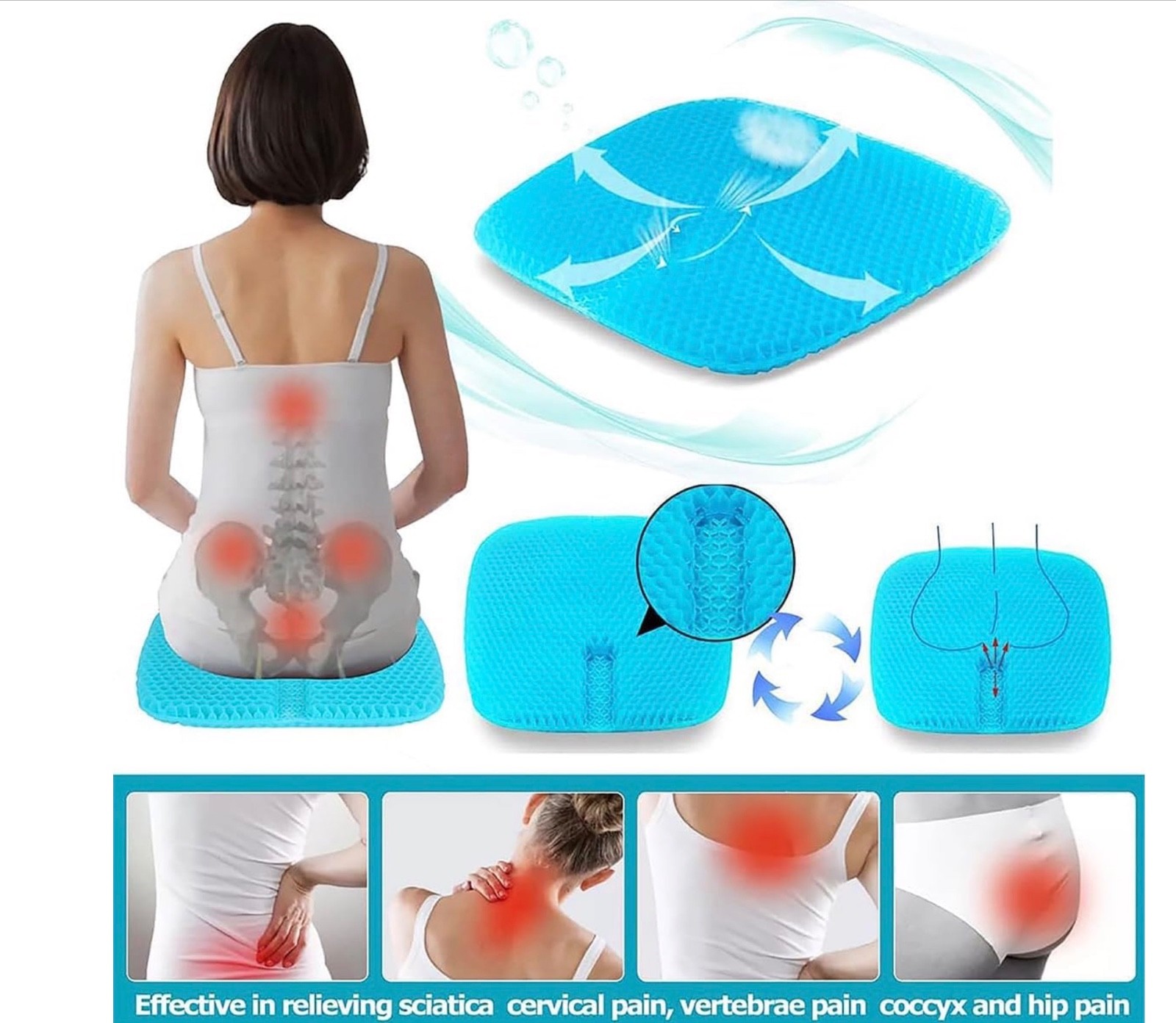 Orthopaedic Gel Seat Cushion Extra thicken For Long Sitting Office Car Chair