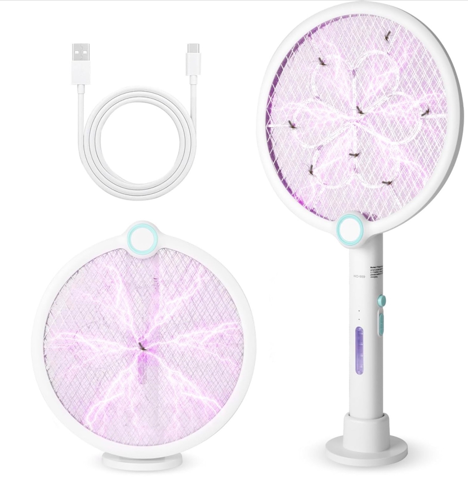 AOOWU Electric Fly Swatter, Foldable Fly Mosquito Zapper Killer UV LED, USB-C